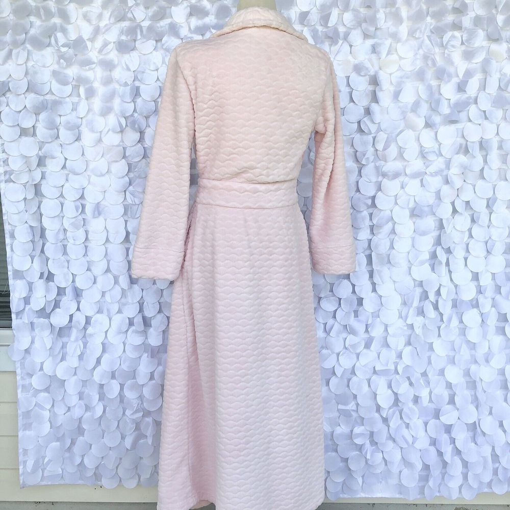 Oscar De La Renta LONG Pink Plush Textured Bath Robe Small - Picture 2 of 9
